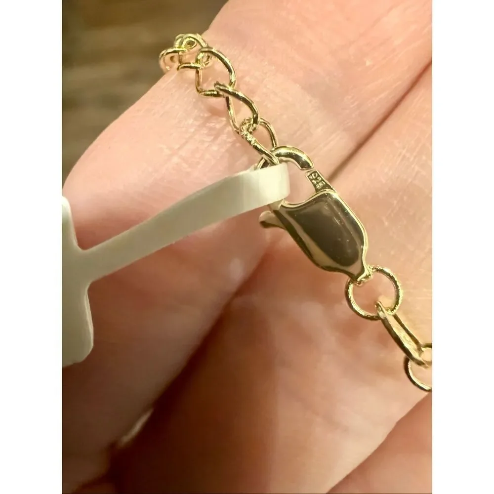 Stunning Gold Vermeil Blue Stone Clover Bracelet Moissanite Accents, Adjustable